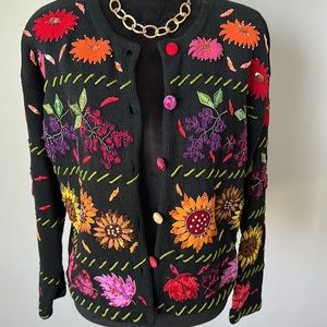 Vintage Design Options cardigan Philip Jane Gordon floral fall embroidered grape